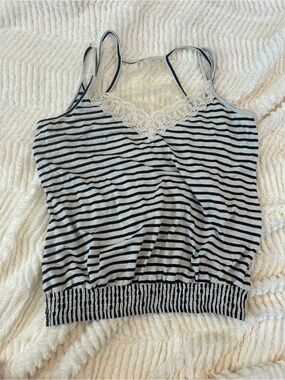 Jolt Striped Lace-Trim Back Cami Tank Top in Black & White S